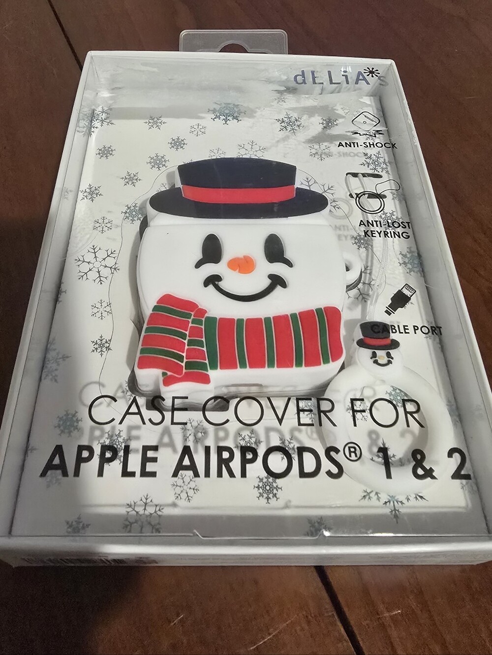 dELiA*s White Snowman Apple AirPods 1 & 2 Case with Red & Green Scarf, NIB